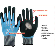 NMSAFETY Anti Wasser nahtlose atmungsaktive Faser gestrickt Liner Palm Doppel sandigen Schaum getaucht Latex Arbeitshandschuh